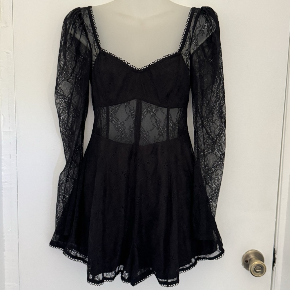 URBAN OUTFITTERS Romper Women M Black Leah Mesh L/Sleeve Whimsigoth Fairy Grunge